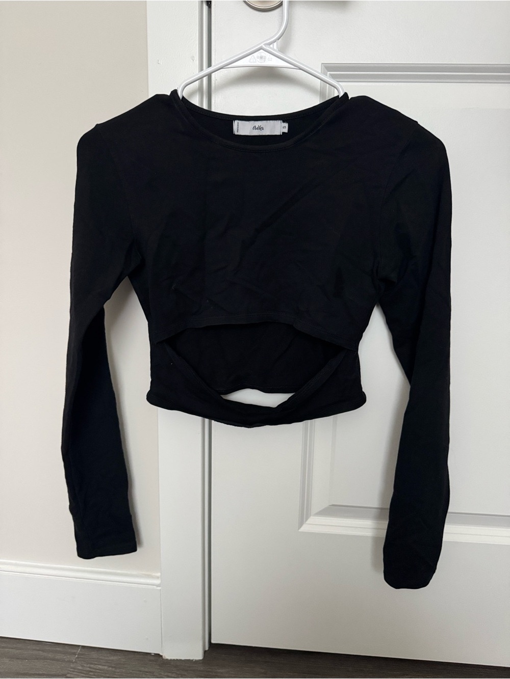 Adika Black Long-Sleeve Cutout Cropped Top
